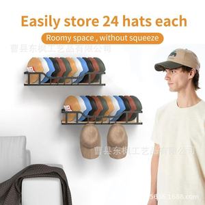 Wooden Wall Mounted Hat Rack With Hooks For Cap <b>Storage</b> And <b>Clothes</b> Organizing 2 Tier Rectangle Durable Design - Product Image 2