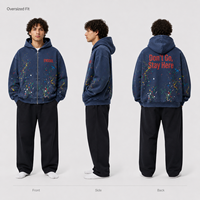 Maßgefertigter Hochwertiger Streetwear Oversized French Terry Bedruckter Hoodie Säuregewaschen Handgezeichneter Reißverschluss Umweltfreundliche Gestrickte Kapuzenpullover
