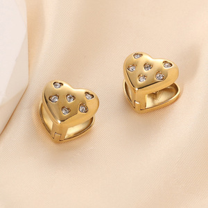 Heart Shaped <b>Clip</b> On Earrings 14mm Zircon Stainless Steel Gold <b>Silver</b> For Gift Fashion Jewelry - Product Image 3