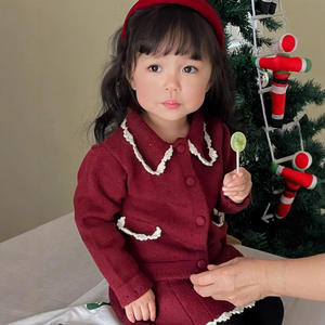 Autumn and Winter Casual <strong>Girls</strong> <strong>Christmas</strong> Two Piece Set Hand-Crocheted Warm <strong>Outfit</strong> Top + Skirt <strong>Girls</strong> Baby Sweet Clothing Set - Product Image 1
