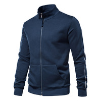 Blouson Bomber Décontracté Chauffant et Coupe-Vent pour Homme, Col Montant, Fermeture Éclair, Couleur Unie, Mélange Coton/Polyester