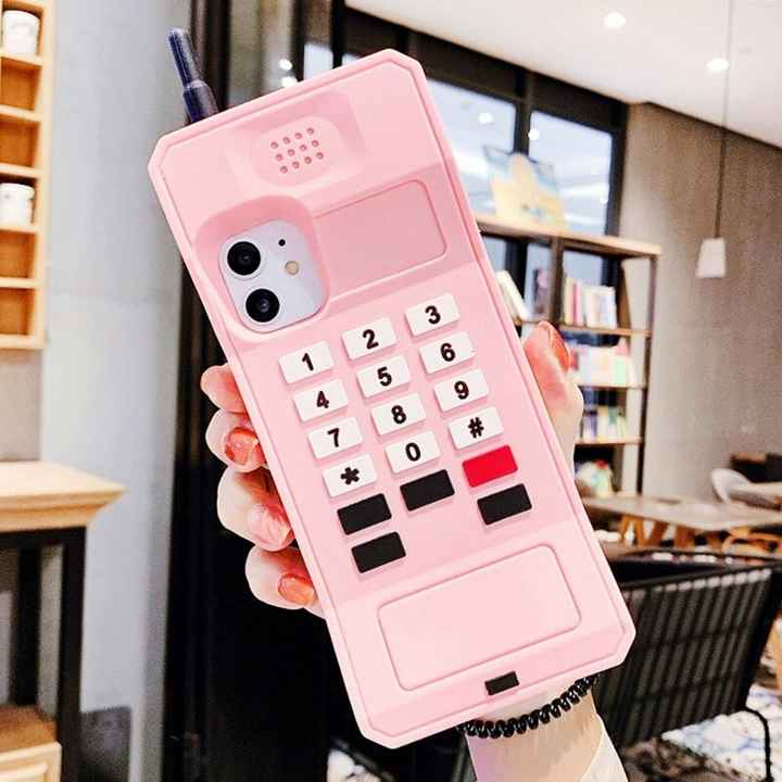 3D Retro Cellular Classic Mobile Phone Silicone Case for iPhone 12 Cute Retro Style Soft Silicone Cover for iPhone 11/12/13/8