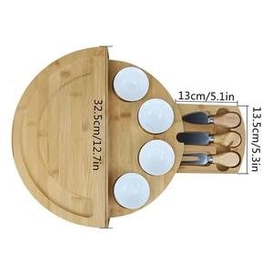 Ensemble de planche à <span class=keywords><strong>charcuterie</strong></span> en bambou moderne de style écologique planche à fromage ronde pour les vacances de Noël en plein air en stock en gros - Product Image 5
