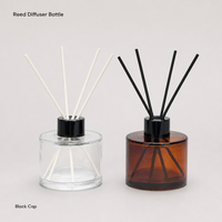 Bouteille diffuseur à roseaux en verre vide, ronde, transparente, ambrée, colorée, en stock, 50ml 100ml 120ml 150ml 200ml avec bouchon noir