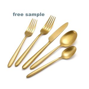 Ensemble de couverts de luxe en or mat Luckygoods pour mariage, cuillères, fourchettes et couteaux, ensemble de couverts en acier inoxydable pour restaurant, hôtel - Product Image 1