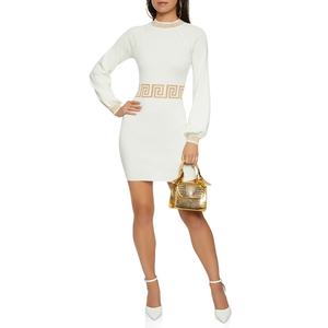 Vestido suéter mini con ribete de clave griega disponible en stock - Product Image 1