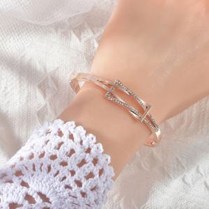 Pulseras geométricas de diamantes completos, joyería hecha a mano para mujer, pulsera versátil de moda europea americana - Product Image 5