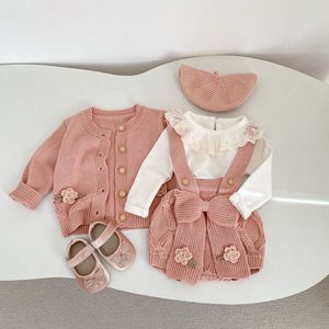 Conjunto de Ropa Tejida para Bebés Recién Nacidas, Cárdigan con Flores Hecho a Mano y Pelele, Conjunto de 2 Piezas de Suéter de Algodón para Bebés de 0 a 24 Meses - Product Image 4