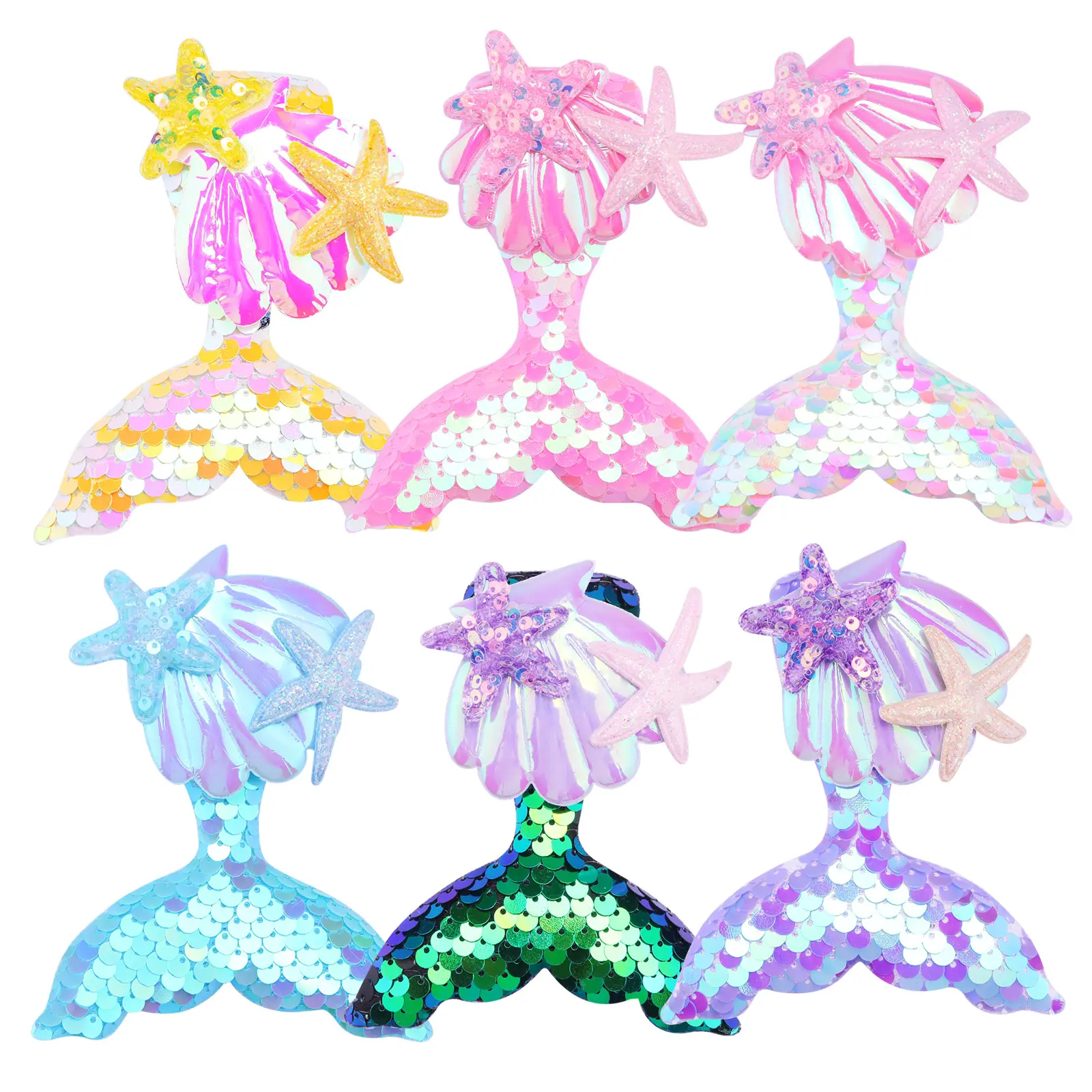 Venta al por mayor colorido de dibujos animados MermaidTail Turn Over Flip brillo lentejuelas pinza para el pelo accesorio para el cabello decoración para niñas