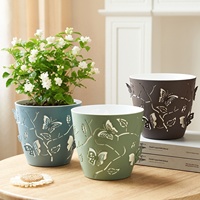 Pot Bunga Sukulen Meja 3D Motif Kupu-kupu Kartun Desain Pastoral PP Self-Watering Anti Karat Bernapas
