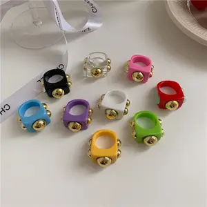 Custom Y2K Streetwear Jelly Color Acrylic Jewelry Punk Hiphop Macarons Finger Resin Ring for Women Gift