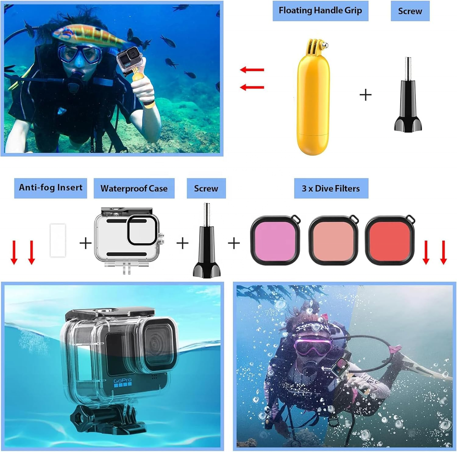 HONGDAK 61 in 1 Universal Action Camera Accessories Kit for Action Camera Models for GoPro Hero 13 12 11 10 9 Insta360 DJI Osmo