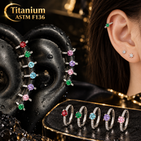 Boucle d'oreille créole articulée en titane ASTM F136 avec zircon cubique multicolore, anneau segmenté pour piercing hélix, tragus, cartilage