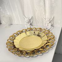 Transparante plastic diepe fruit schaal met gouden glitter, licht luxe retro design voor bruiloften, hotels & feesten, ronde vorm