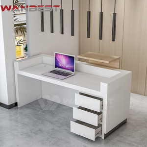 Salon Bàn Tiếp Tân Vẻ Đẹp Hiện Đại Thiết Kế Đá Nhân Tạo RGB LED Chiếu Sáng Tùy Chỉnh Kích Thước Biểu Tượng Ngăn Kéo Tập Tin Nội Các - Product Image 4