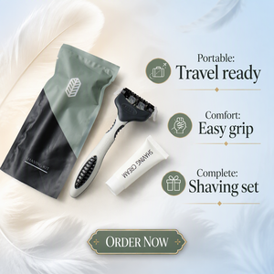 Kit da Viaggio di Lusso per Uomo: Set da Rasatura Monouso OEM con Rasoio, Crema e Kit Igiene in Formato da Viaggio con Borsa - Product Image 1
