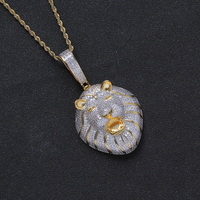 Collar de Cobre con Circonitas Cúbicas para Hombre, Estilo Hip Hop, Cadena de Cuerda, Colgante de Cabeza de León 3D, Brillante y con Incrustaciones de Circonitas