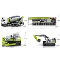 Senbao – Lot de 4 blocs de construction Zoomlion : Camion de transport, Grue et Excavatrice – Jouet en plastique pour enfants de 8 ans et plus