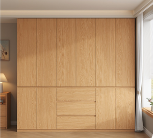 XHA Contemporary Modern Oak Colored Segmented Solid Wood <b>Wardrobe</b> with 8 Drawers and Solid Wood Doors for Bedroom Home Furniture - Product Image 4