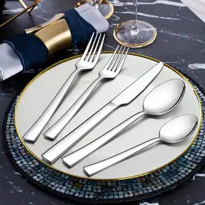 Hot Sell Square Handle Stainless Steel Cutlery Jantar Faca Garfo E Colher Casamento Modern Talheres Set Talheres Para Restaurante