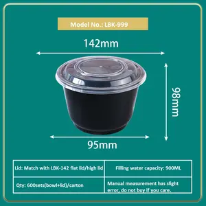 Récipient d'emballage alimentaire bol jetable blanc noir Transparent micro-ondes bol à soupe en plastique bol Logo imprimé