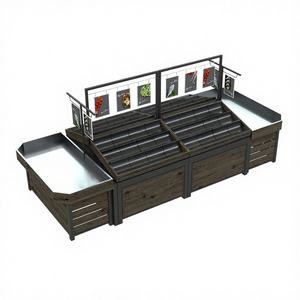 Exhibidor de Frutas y Verduras de Madera de Alta Luminosidad, Góndola Multicapa con Soportes para Carteles para Supermercado - Product Image 5