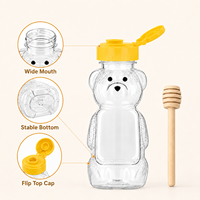 Bouteille en plastique transparente de 250 ml en forme d'ours pour miel, qualité alimentaire, sans BPA, en PET, avec bouchon à clapet, vente en gros