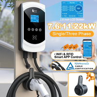 Station de recharge rapide pour véhicules électriques Feyree GBT 22 kW triphasée avec commande à distance WiFi et RFID, 32A réglable, montage mural