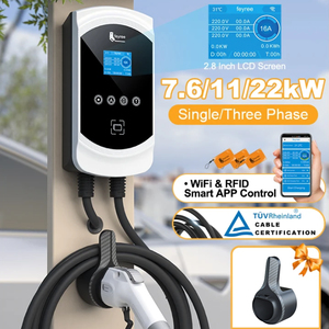 Estación de Carga Rápida para Vehículos Eléctricos Feyree GBT de 22 kW, Trifásica, con Control Remoto por WiFi y RFID, 32A Ajustable, de Montaje en Pared - Product Image 1