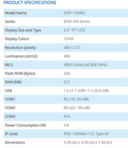 หน้าจอสัมผัส HMI รุ่น DOP-103WQ ขนาด 4.3 นิ้ว TFT พร้อม RS485 และ Ethernet สำหรับ PLC อุตสาหกรรมอัตโนมัติ - Product Image 3