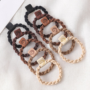 Élastiques à cheveux tressés haute élasticité en tissu torsadé motif Smiley pour queue de cheval, accessoires capillaires pour femmes, usage quotidien, Yiwu Été 2024 - Product Image 1