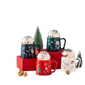 Cartoon Red Santa Claus Shaped Christmas Thanksgiving Valentine's Day Gift Cute Ceramic Tea <b>Cups</b> Mugs Lid Silk Screen Printed - Product Image 2