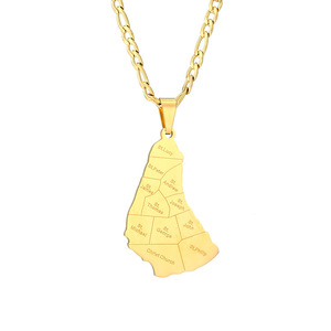 Mapa de moda de acero inoxidable de la <span class=keywords><strong>isla</strong></span> de Barbados con colgante de <span class=keywords><strong>nombre</strong></span> de ciudad collares plata/oro Color mapas joyería - Product Image 1