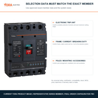 YORA YLM1E MCCB Pemutus Sirkuit Elektronik Tipe Molded Case 3P 4P 250A 400A 630A 800A 1250A Perlindungan Motor Kompatibilitas Generator