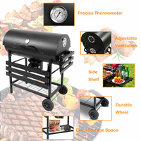 Barbecue coréen robuste en acier de qualité supérieure avec fumoir décalé, en fonte thermolaquée, chariot à charbon pliable en forme de fût, certifié CE