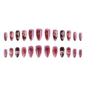 Calkkrer 24 <span class=keywords><strong>Uñas</strong></span> Postizas <span class=keywords><strong>Largas</strong></span> <span class=keywords><strong>Color</strong></span> <span class=keywords><strong>Rosa</strong></span> Empolvado, Hechas a Mano, de Gel Acrílico, Forma Almendrada, Estilo Francés - Product Image 4