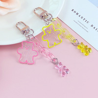 Nouveaux porte-clés en acrylique écologiques arc-en-ciel, vente en gros, pendentif transparent à paillettes, ours 3D en plastique personnalisé, souvenir promotionnel