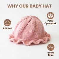 Gorro de Bebé Tejido a Mano - Patrón de Pétalos Calados - Gorro con Borde de Volantes de Algodón Suave - Gorro de Sol para Recién Nacidas