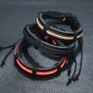 Wholesale Bracelets New Fashion Charm Leather Bangle Men's Bracelets Popular Boys DIY Bandage Strand Handmade Weave Bracelet