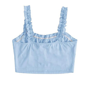 Usine personnalisée femmes volant garniture sangle cravate <span class=keywords><strong>noeud</strong></span> froncé avant <span class=keywords><strong>bustier</strong></span> haut court - Product Image 2