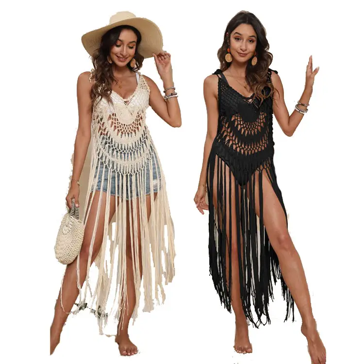 Sexy Beach Cover Up Mode Frauen Summer Beach Häkeln Quaste Fransen Beach wear Cover Ups für Damen