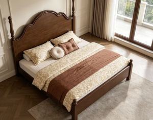 Premium <b>Queen</b> <b>Size</b> Solid Wood Spindle <b>Bed</b> With Curved Headboard For Vintage Bedroom - Product Image 4