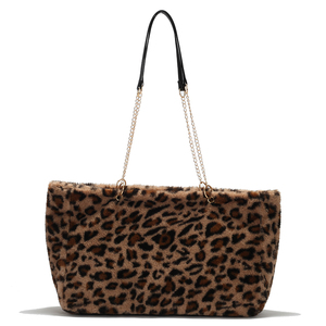Bolso de mano de felpa con patrón de leopardo y cebra de vaca <span class=keywords><strong>2021</strong></span> para mujer, suave y esponjoso Bolso grande, cadena de piel, bandolera, correa de hombro, cremallera informal - Product Image 1