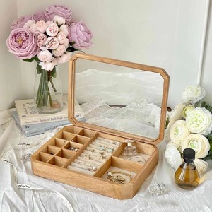 Octagonal Wooden Jewelry Organizer <b>Box</b> With <b>Mirror</b> Lid Simple Style Storage Case For Rings Earrings Necklaces - Product Image 5