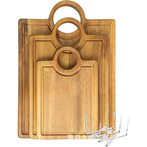 Juego de tablas de cortar de madera rectangulares con ranura para jugos para uso en cocina, pizza, carne y embutidos - Product Image 5