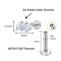 Piercing de corps fin JIAXIN en titane de qualité implant ASTM F136 avec zircon, à filetage interne, pour labret, hélix, tragus, lèvre, pour mariage