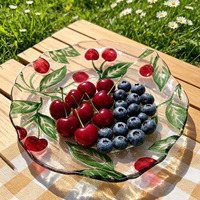 Schattig glazen serveerbord met kersenmotief, schattig 3D fruitkom decoratief centerpiece voor thuiskeuken