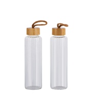 Bouteille d'eau en verre de 600ml avec couvercle en acier inoxydable ou couvercle en bambou Bouteille de jus de boisson