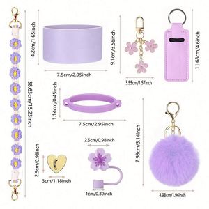 Wholesale Tumbler Cup DIY Accessories <b>Gift</b> <b>Sets</b> 8PCS for <b>Girls</b>- Includes Charms, Keychains, Holders, Straw Covers Various Colors - Product Image 3