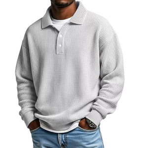 Pull en tricot uni à manches longues pour homme, décontracté, tendance, avec décoration boutonnée, respirant, anti-rétrécissement, coupe-vent, 2025 - Product Image 1